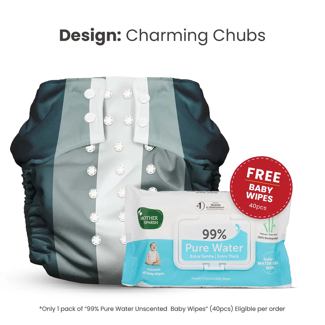 Mother Sparsh Charming Chubs Baby Cloth Diaper with Free Wipes
