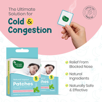 Natural vapour patch for cold and nasal congestion in babies, relief from blocked nose, naturally safe