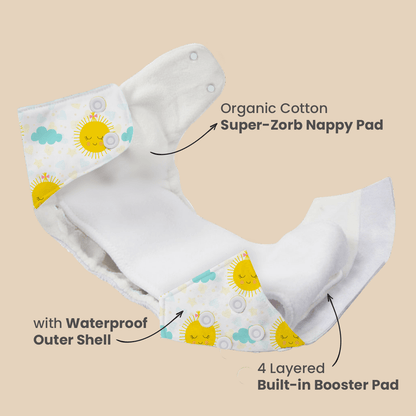 Plant Powered Premium Cloth Diaper for Babies - Pack of 3-Assortment