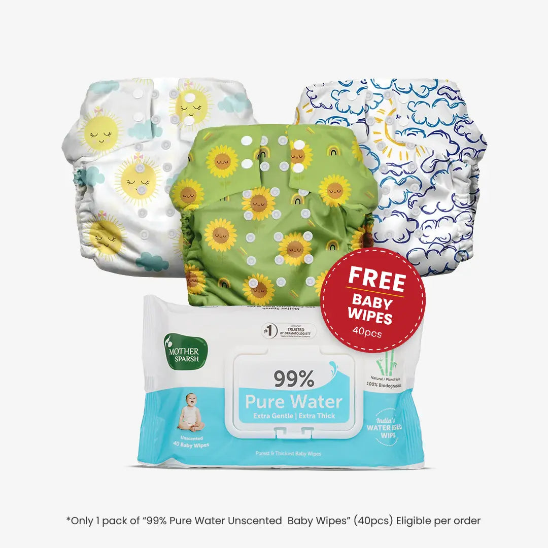 Clothe diaper with free baby wipes pack of 3