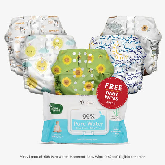 Get one pack of Mother Sparsh Baby Wipes free with Pack of 5 Cloth Diaper