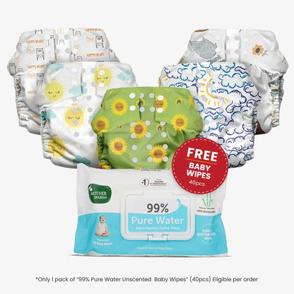 Clothe diaper with free baby wipes pack of 5