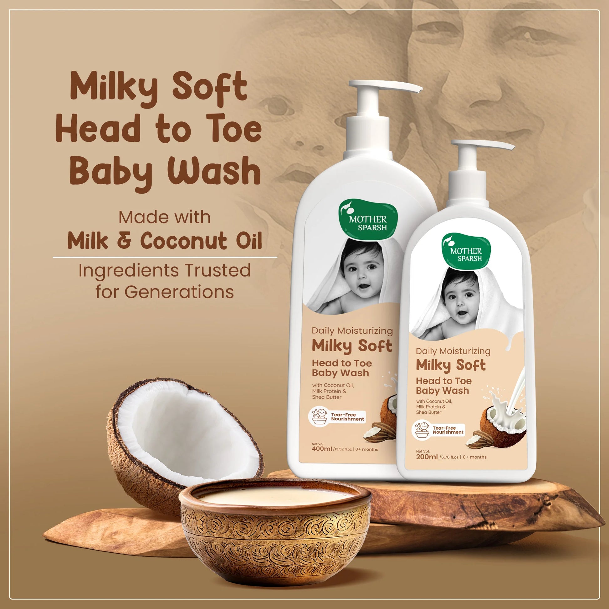 Mother Sparsh Milky Soft Head to Toe Baby Wash with Coconut Oil and Milk – Gentle Natural Cleanser for Babies