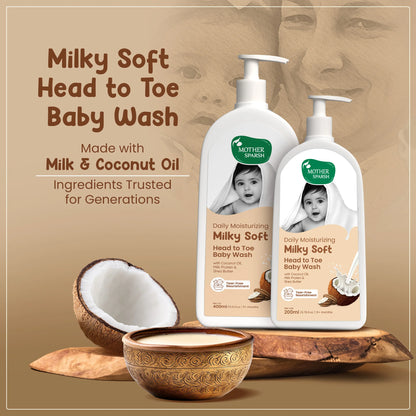 Mother Sparsh Milky Soft Head to Toe Baby Wash with Coconut Oil and Milk – Gentle Natural Cleanser for Babies