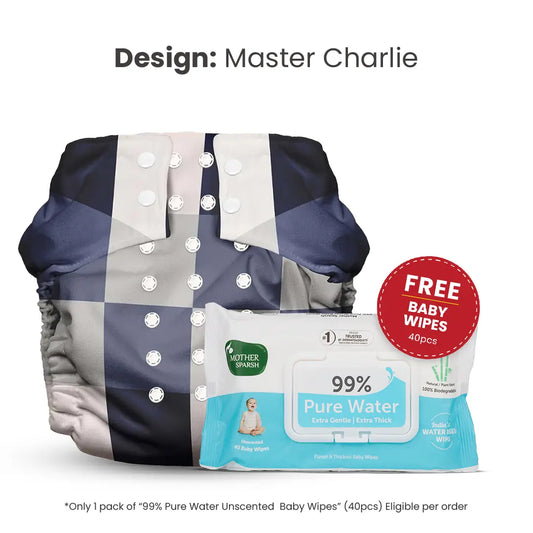Mother Sparsh  Master Charlie Baby Cloth Diaper with Free Wipes