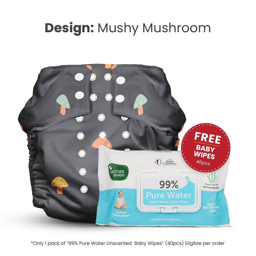 Mother Sparsh Mushy Mushroom baby cloth diaper with free wipes 