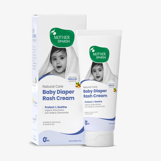 Mother Sparsh Natural Care Baby Diaper Rash Cream packaging with soothing and protective formula