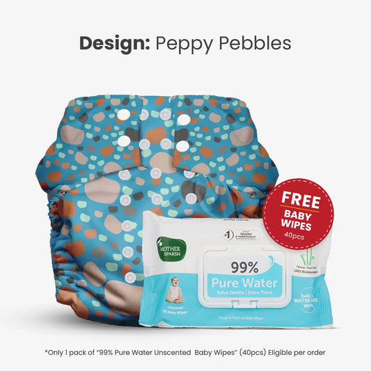 Peppy pebbles clothe diaper with free baby wipes
