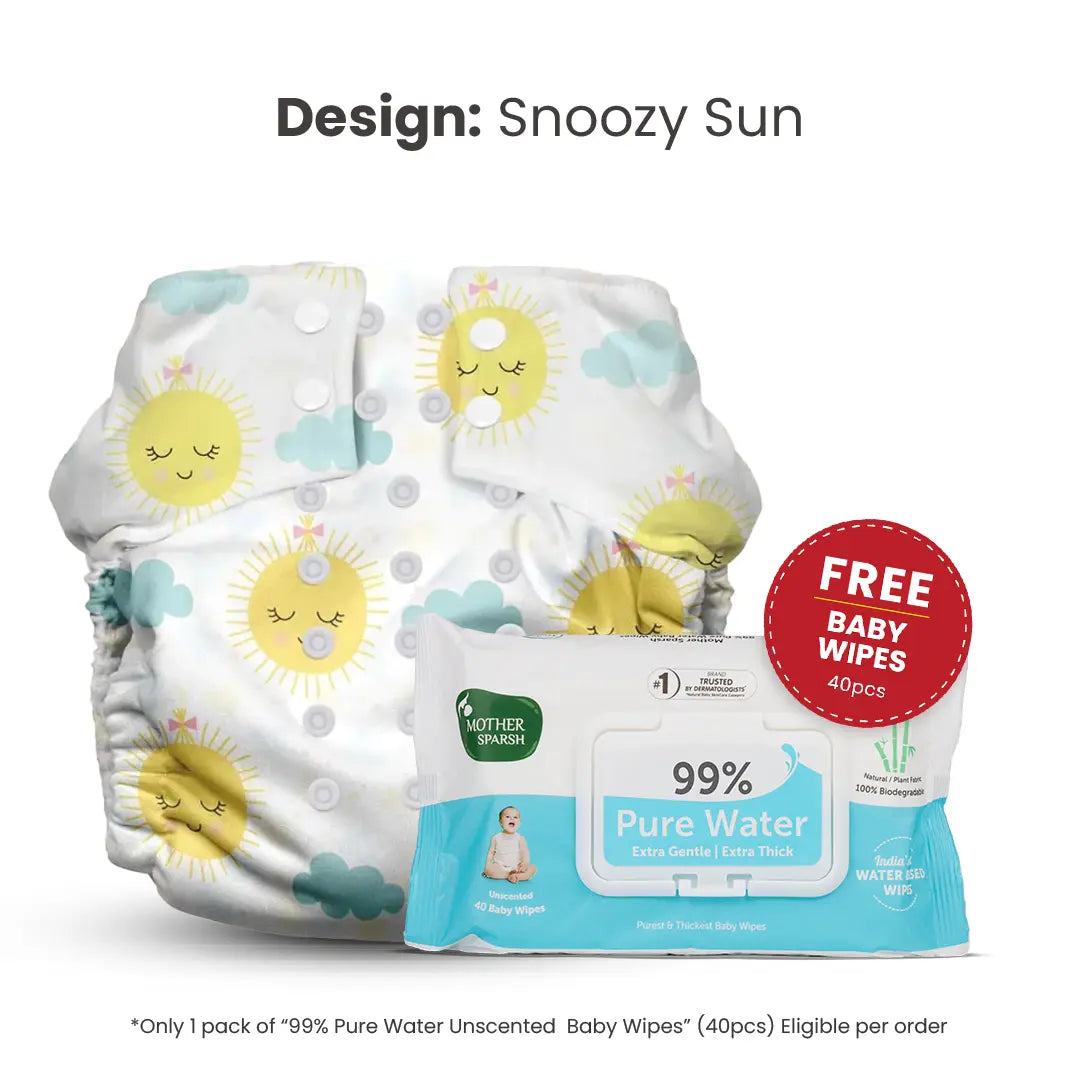 Mother Sparsh Snoozy Sun Clothe diaper with free baby wipes 