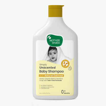 400ml Mother Sparsh Unscented Baby Shampoo with natural oatmeal extract for sensitive scalp, tear-free for newborns