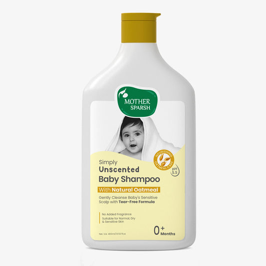 400ml Mother Sparsh Unscented Baby Shampoo with natural oatmeal extract for sensitive scalp, tear-free for newborns