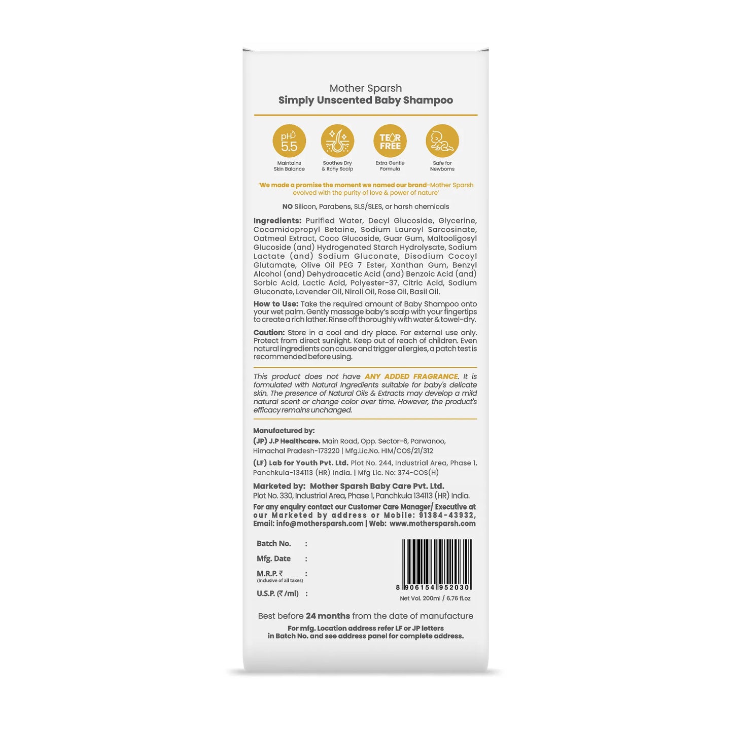 Simply Unscented Baby Shampoo - Gentle Care for Baby’s Scalp & Hair