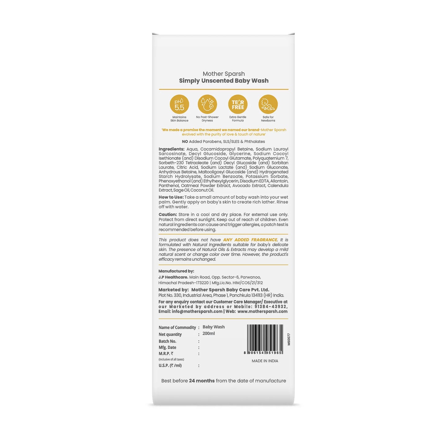 Simply Unscented Baby Wash - Soft & Soothing Cleansing for Infants