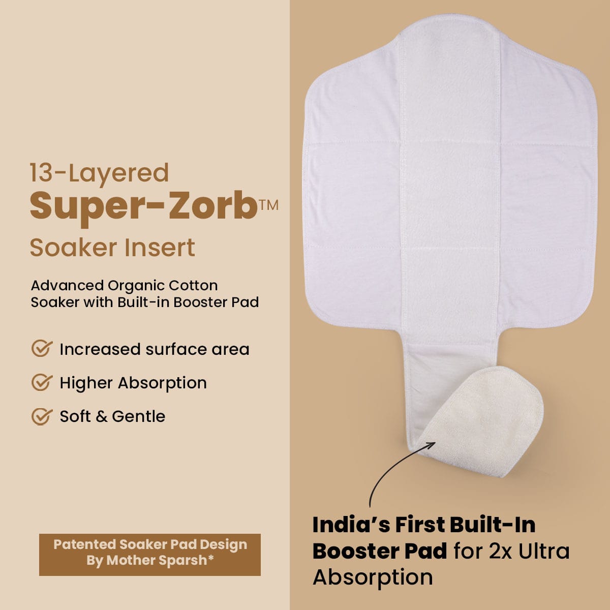 Mother Sparsh Cloth diaper with 13 layered super zorb soaker insert 
